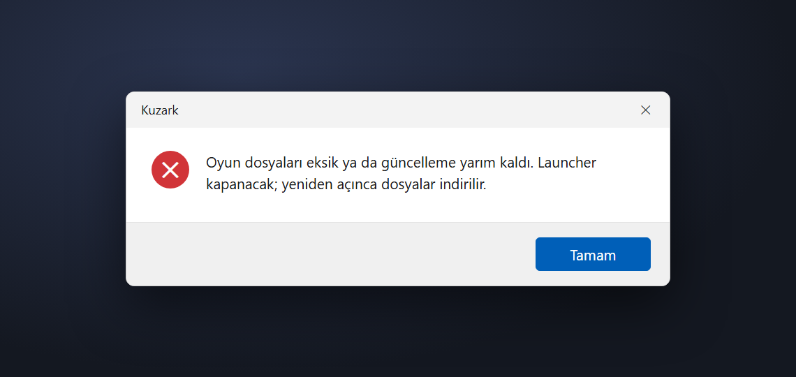 Oyun dosyaları eksik ya da güncelleme yarım kaldı uyarısı
