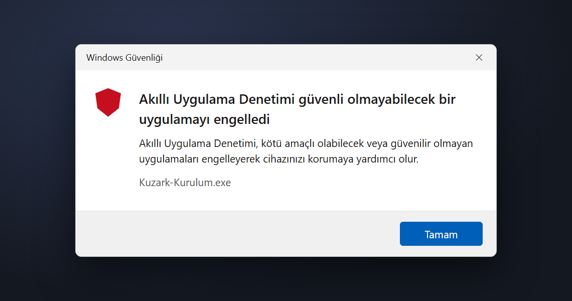 Akıllı Uygulama Denetimi engelleme penceresi